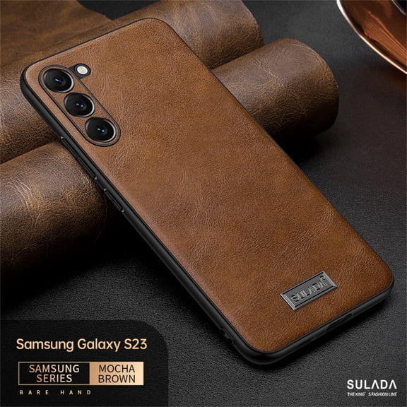 for Samsung Galaxy S23 Leather Case Wireless Charging, Slim Luxury Classic PU Non-Slip Grip Rugged Bumper Shockproof Full Body Protective Cover Men Women Phone Cases for Samsung Galaxy S23, Brown