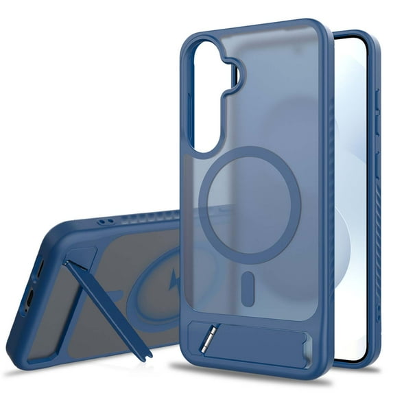 For Samsung Galaxy S23 Magnetic Phone Case,Compatible with Mag-Safe,Built-in Retractable Kickstand,Military Grade Shockproof Anti-Scratch Ultra Slim Skin Feel Translucent Phone Case,Darkblue