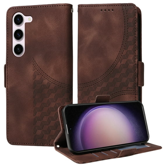 for Samsung Galaxy S23 Pattern Wallet Case, Magnetic Closure PU Leather Wallet Flip Case with Card Holder Kickstand Purse Phone Cover with Wrist Strap for Samsung Galaxy S23, Coffee