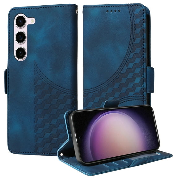 for Samsung Galaxy S23 Pattern Wallet Case, Magnetic Closure PU Leather Wallet Flip Case with Card Holder Kickstand Purse Phone Cover with Wrist Strap for Samsung Galaxy S23, Blue