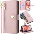 thumbnail image 1 of for Samsung Galaxy S23 Phone Case Leather Wallet Pocket Folio Flip Cover Kickstand, 3 Layer Multi Card Holder Cash Slot Photo Bag, Golden Love Zipper Puller + Magnetic Buckle, Wrist Strap, 1 of 8