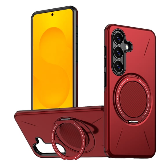 For Samsung Galaxy S23 Phone Case,Matte Skinfeel Back Design,Ultra Slim Shockproof Drop Protection,Compatible with Mag-Safe,With Contractile Ring Kickstand,Anti-fall Rugged Phone Case,Red