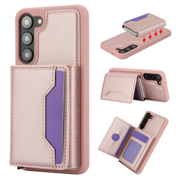 for Samsung Galaxy S23 Plus 2 In 1 Detachable Magnetic Card Slots Back Case, PU Leather RFID Blocking Kickstand Fashion Shockproof Protective Phone Case Cover for Samsung Galaxy S23 Plus, Rosegold