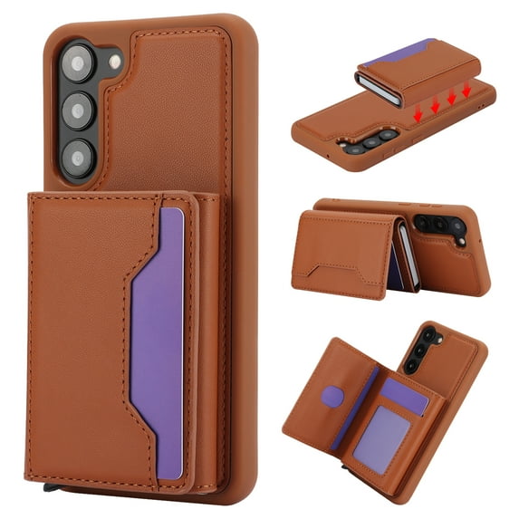 for Samsung Galaxy S23 Plus 2 In 1 Detachable Magnetic Card Slots Back Case, PU Leather RFID Blocking Kickstand Fashion Shockproof Protective Phone Case Cover for Samsung Galaxy S23 Plus, Brown