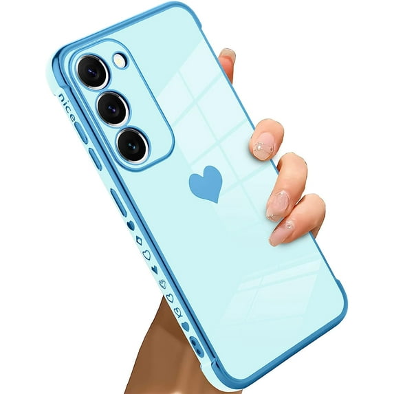 for Samsung Galaxy S23 Plus 5G Case Heart Plating Electroplate Luxury Elegant Case Camera Protector Soft TPU Shockproof Protective Corner Back Cover Galaxy S23 Plus 5G Case -Blue