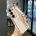 thumbnail image 1 of Samsung Galaxy S23 Plus 5G Case with Kickstand,Luxury Cute Plating Edge Love Hearts Pattern Wrist Strap Finger Holder for Girls Women,Soft Shockproof Cover for Galaxy S23 Plus 6.6",White, 1 of 7