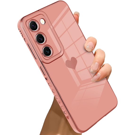 Samsung Galaxy S23 Plus 5G Case Love Heart 6D Plating Electroplate Luxury Elegant Case Camera Protector Soft TPU Shockproof Protective Corner Back Cover -Pink