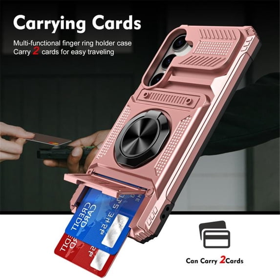 For Samsung Galaxy S23 Plus 5G Phone Case with Finger Ring Holder Kickstand, Card Slots,Heavy Duty Shockproof Rugged Protective Working with Magnetic Car Phone Mount,Rose Gold,For Galaxy S23 Plus 5G