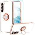 thumbnail image 1 of for Samsung Galaxy S23 Plus Case with 360° Rotation Magnetic Ring Kickstand Holder,Shiny Plating Gold Edge Soft Slim Shockproof +Screen Protector Protective Cover for Women Girls(White), 1 of 13