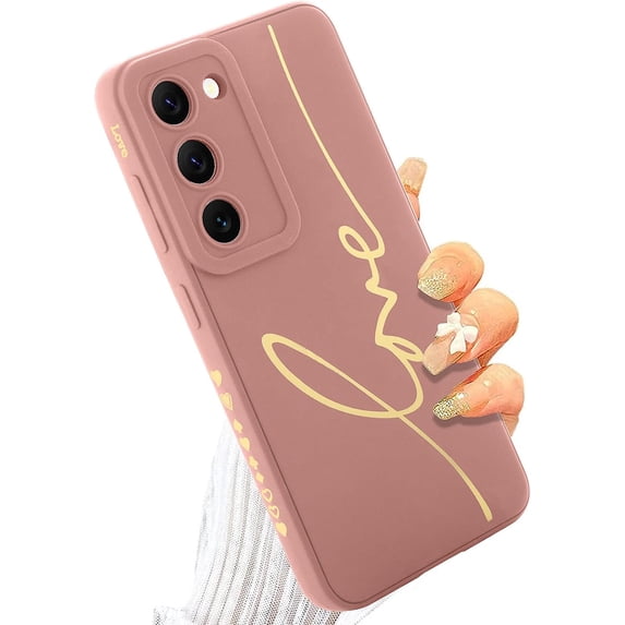 for Samsung Galaxy S23 Plus Case, Back Cute Plating Love Letter Graphic with Anti-Fall Lens Cameras Cover Protection Soft TPU Shockproof Anti-Fingerprint Phone Cases for Women Girls -Pink