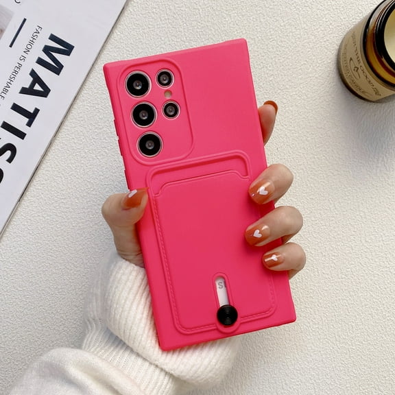 for Samsung Galaxy S23 Plus Case with Card Holder Cover Microfiber Inner Lining Liquid Silicone Credit Card ID Slot Slim Soft TPU Rubber Shockproof Protective Wallet Phone Case, Rose