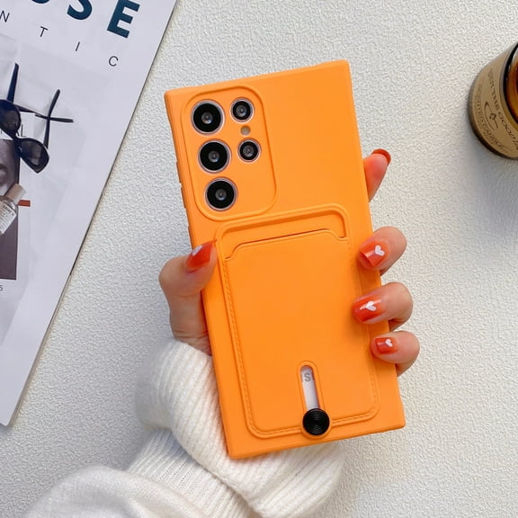for Samsung Galaxy S23 Plus Case with Card Holder Cover Microfiber Inner Lining Liquid Silicone Credit Card ID Slot Slim Soft TPU Rubber Shockproof Protective Wallet Phone Case, Orange
