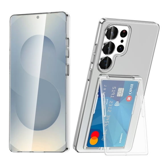 for Samsung Galaxy S23 Plus Case with Card Holder & Flip Kickstand, Heavy Duty Protective Rugged Shockproof Hidden Card Slot Slim Back Wallet Case for Samsung Galaxy S23 Plus Women & Men, Clear