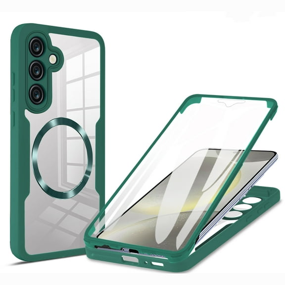 for Samsung Galaxy S23 Plus Case Clear, Magnetic Case with Screen Protector, Compatible with MagSafe, Not Yellowing Shockproof Full Body Protection Slim Transparent Case for Galaxy S23 Plus, Darkgreen