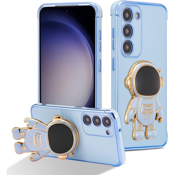 for Samsung Galaxy S23 Plus Case Cute 6D Astronaut Case with Stand Function Luxury Plating Case Cover Slim Fit Soft TPU Shockproof Bumper Protective Electroplated Case for Girls Boys,Blue