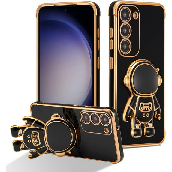 for Samsung Galaxy S23 Plus Case Cute 6D Astronaut Case with Stand Function Luxury Plating Case Cover Slim Fit Soft TPU Shockproof Bumper Protective Electroplated Case for Girls Boys,Black