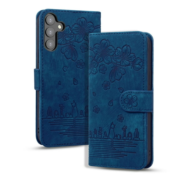 for Samsung Galaxy S23 Plus Case, Flower Embossed PU Leather Shockproof Magnetic Flip Cover Card Holders Wallet Purse Phone Case for Samsung Galaxy S23 Plus,Blue