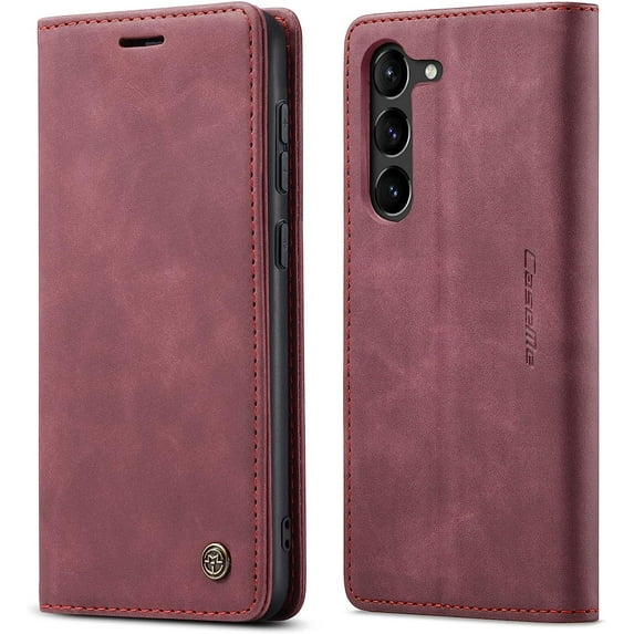 Samsung Galaxy S23 Plus Case, Galaxy S23 Plus Leather Case, Vintage Wallet Case Book Folding Flip Case with Kickstand Card Holders Slots Protective Cover for Galaxy S23 Plus / S23+ Wine Red