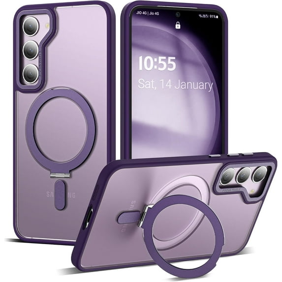 for Samsung Galaxy S23 Plus Case with Magnetic Invisible Ring Stand, Compatible with MagSafe, Drop Protection Translucent Matte S23 Plus Phone Case for Men and Women, Purple