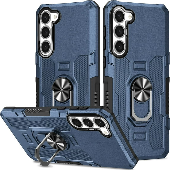 for Samsung Galaxy S23+ Plus Case with Metal Ring Kickstand for Women & Men, Heavy-Duty Protection Shockproof Bumper Cover Case for Samsung Galaxy S23 Plus TY Blue