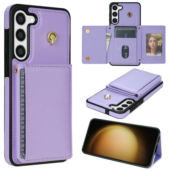 for Samsung Galaxy S23 Plus Case, PU Leather Crossbody Wallet Case with Card Holder, Kickstand, Magnetic Clasp Folio Zipper Purse, Adjustable Removable Strap, Protective Back Cover, Purple
