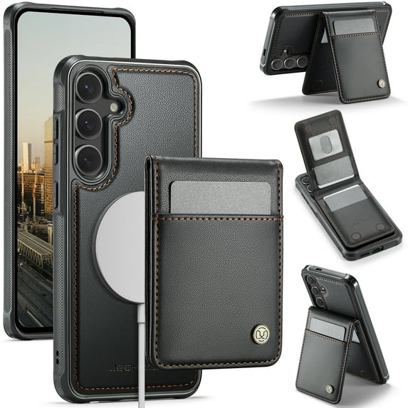 for Samsung Galaxy S23 Plus Case, Pu Leather Detachable Cards Holder 2 In 1 Wallet Case Comaptible with Magsafe Kickstand Magnetic Shockproof Back Cover for Samsung Galaxy S23 Plus, Black