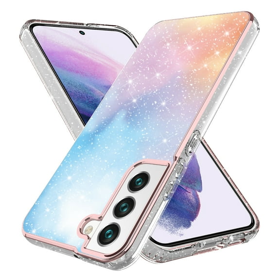Samsung Galaxy S23 Plus Case, Rosebono Bling Glitter Sparkle Laser Blue Pink Ultra Transparent Skin Cover Shockproof Case for Samsung Galaxy S23 Plus