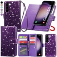 thumbnail image 1 of for Samsung Galaxy S23 Plus Case / S23+ Case, Detachable 2-in-1 Wallet Case with Card Holder & Kickstand, Wrist Strap for Women, Strong  Closure, Glitter PU Leather Dark Purple, 1 of 14