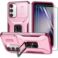 thumbnail image 1 of for Samsung Galaxy S23+ Plus Case with Slide Camera Cover & 2 PCS Screen Protector, Build in 360° Rotating Ring Kickstand, Military Grade Protective Case for Galaxy S23 Plus 6.6 inch, Pink+Red, 1 of 18
