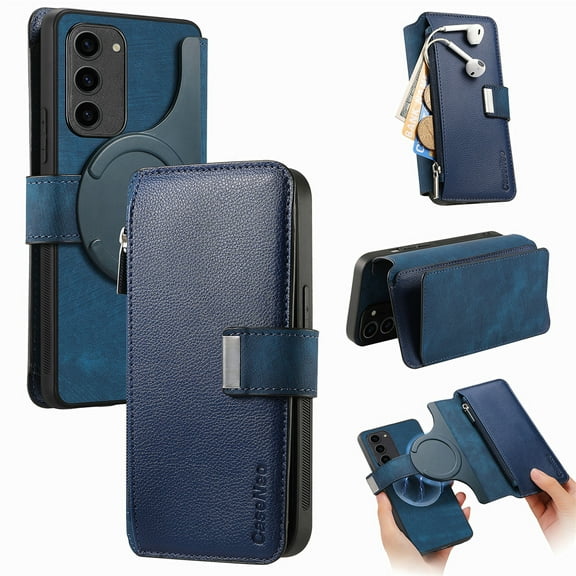 for Samsung Galaxy S23 Plus Case Wallet, Detachable Magnetic 2-in-1 Wallet Flip Case for Women Men with RFID Blocking Card Slots Zipper Pocket Kickstand PU Leather Cover for Galaxy S23 Plus, Blue