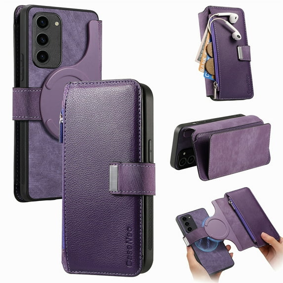 for Samsung Galaxy S23 Plus Case Wallet, Detachable Magnetic 2-in-1 Wallet Flip Case for Women Men with RFID Blocking Card Slots Zipper Pocket Kickstand PU Leather Cover for Galaxy S23 Plus, Purple