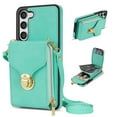 thumbnail image 1 of for Samsung Galaxy S23 Plus Case Wallet with Shoulder Strap for Women - Crossbody Lanyard,Zipper Pocket,Credit Card Holder,Shockproof - Metal Buckle Closure Premium PU Leather Case, Mint, 1 of 8
