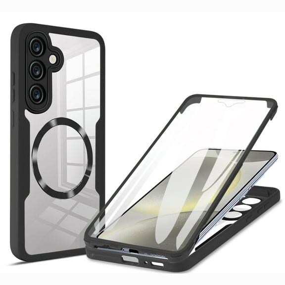 for Samsung Galaxy S23 Plus Clear Case with Built-in Screen Protector Film, Compatible with Mag-Safe, Military-Grade Protection Yellowing Resistant, Slim Shockproof Magnetic Full Phone Case, Black