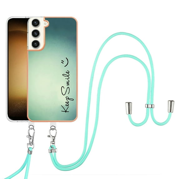 for Samsung Galaxy S23 Plus Crossbody Strap Phone Case, Anti-Fall Pattern Clear Design Transparent Soft & Flexible TPU Drop and Shockproof Protective Cover with Adjustable Nylon Neck Strap, Keep Smile