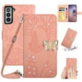 thumbnail image 1 of for Samsung Galaxy S23 Plus Flower Pattern Wallet Case, with Wrist Hand Strap Crossbody Lanyard, Sparkle Rhinestone Butterfly Cover with Card Slots & Kickstand & Magnetic Clasp Case, Pink, 1 of 11