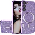 thumbnail image 1 of for Samsung Galaxy S23+ Plus Glitter Case with Camera Lens Protector, [Compatible with Magsafe] Slim TPU Clear Magnetic Case Cute Cover for Samsung Galaxy S23 Plus CZ Purple, 1 of 14