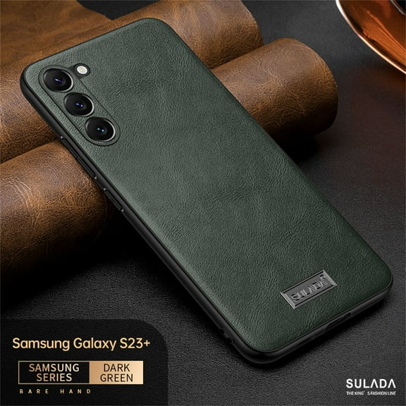 for Samsung Galaxy S23 Plus Leather Case Wireless Charging, Slim Luxury Classic PU Non-Slip Grip Rugged Bumper Shockproof Protective Cover Men Women Phone Cases for Samsung Galaxy S23 Plus,Green