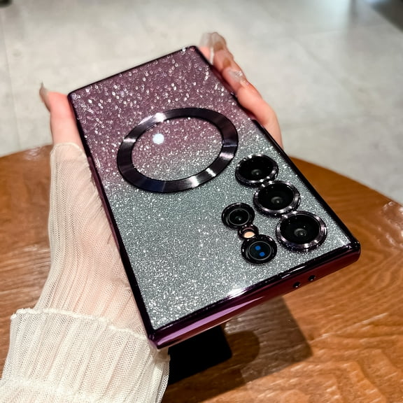 for Samsung Galaxy S23 Plus Magnetic Case, Sparkle Glitter Case Compatible with MagSafe Camera Lens Protection Bling Case Anti-Scratch Shockproof Phone Case for Samsung Galaxy S23 Plus,Lightpurple