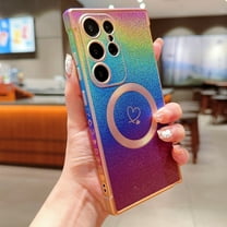 For Samsung Galaxy S23 Plus Magnetic Phone Case,Compatible with Mag-Safe,Electroplated Double Hearts Design,Bling Glitter Dazzling Shockproof Anti-fall Ultra Slim Soft TPU  Phone Case Cover,Colorful
