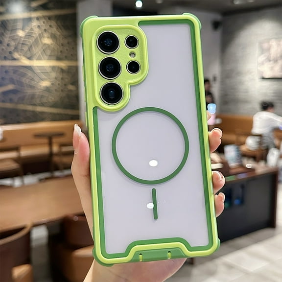For Samsung Galaxy S23 Plus Magnetic Phone Case,Compatible with Mag-safe,2-in-1 Heavy Duty Protection,Transparent Back,Shockproof Anti-Scratch Rugged Anti-Drop Protective Phone Case,Green