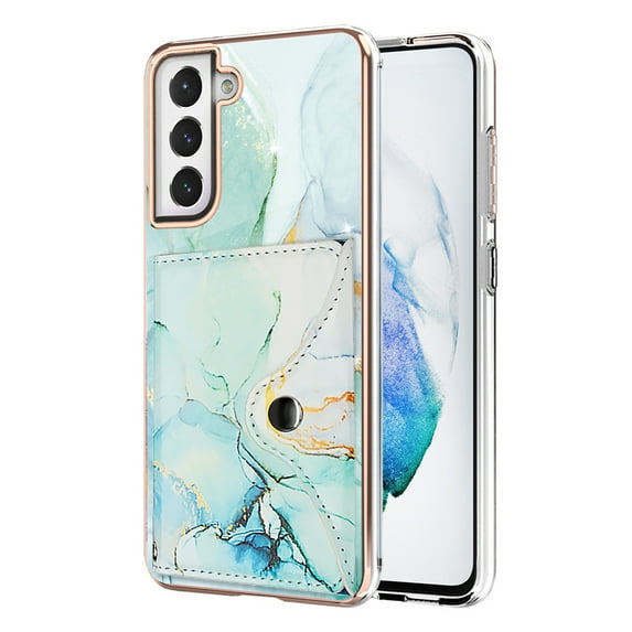 For Samsung Galaxy S23 Plus Marble Patterned Case with Card Holder, Back Folio Kickstand PU Leather + Soft Crystal Bumper Edge, Magnetic Clasp Back Cover For Samsung Galaxy S23 Plus,Green