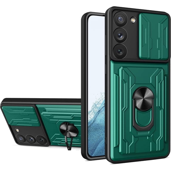 for Samsung Galaxy S23 Plus (Not S23) Case Sliding Window Case with Card Holders, Cover with Slide Camera Protection Built-in Magnetic Kickstand Case for Samsung Galaxy S23 Plus LJK Green