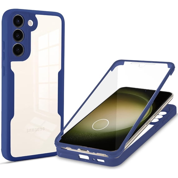 for Samsung Galaxy S23+ Plus (Not S23) Clear Case with Screen Protector, Slim Shockproof Soft TPU Bumper Full Body Protection Phone Cover Case for Samsung Galaxy S23 Plus QC Blue