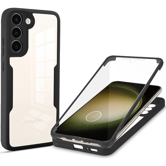 for Samsung Galaxy S23+ Plus (Not S23) Clear Case with Screen Protector, Slim Shockproof Soft TPU Bumper Full Body Protection Phone Cover Case for Samsung Galaxy S23 Plus QC Black