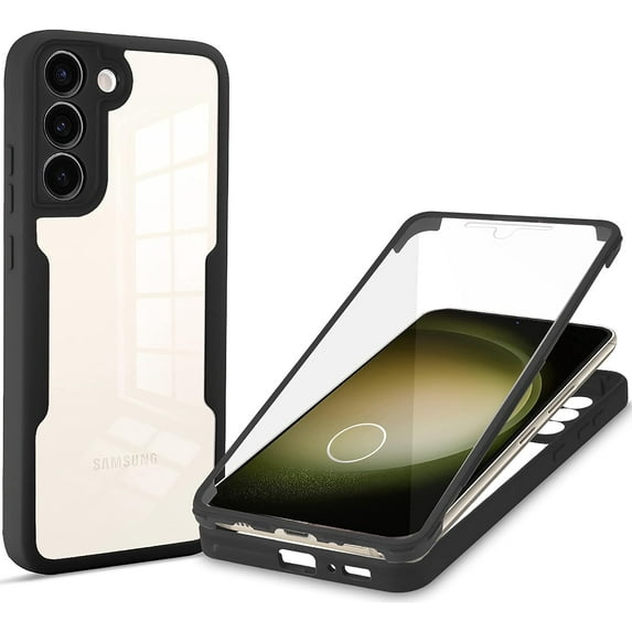 for Samsung Galaxy S23+ Plus (Not S23) Clear Case with Screen Protector, Slim Shockproof Soft TPU Bumper Full Body Protection Phone Cover Case for Samsung Galaxy S23 Plus QC Black