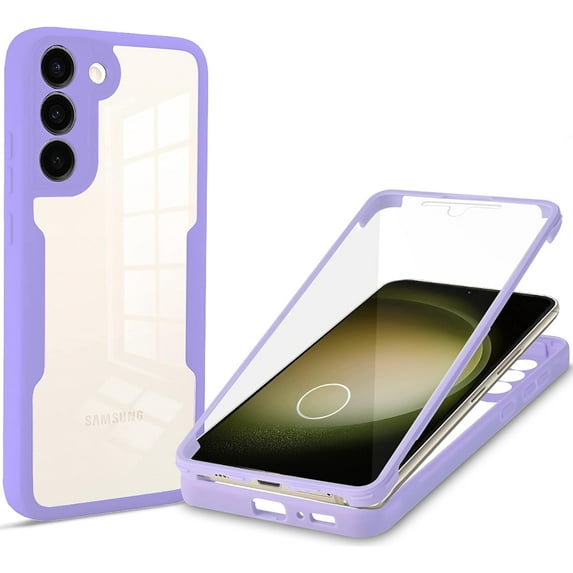 for Samsung Galaxy S23+ Plus (Not S23) Clear Case with Screen Protector, Slim Shockproof Soft TPU Bumper Full Body Protection Phone Cover Case for Samsung Galaxy S23 Plus QC Purple