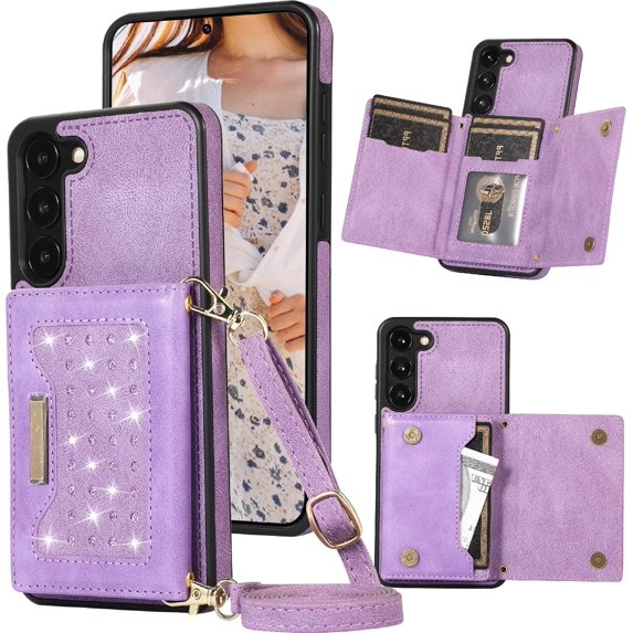 for Samsung Galaxy S23 Plus (Not S23) Crossbody Wallet Case for Women, Bling Glitter PU Leather Phone Case with RFID Blocking Card Holder Cover for Samsung Galaxy S23+ Plus SZ Purple
