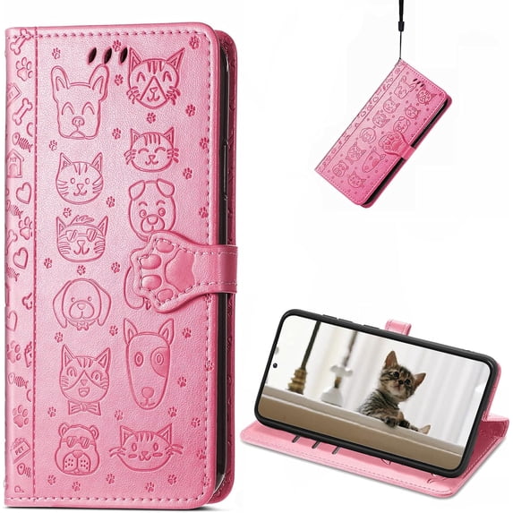 for Samsung Galaxy S23+ Plus (Not S23) PU Leather Flip Wallet Case, Cute Cat Dog Cartoon Style with Card Slots Holder Phone Cover Case for Samsung Galaxy S23 Plus MG Pink