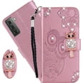 thumbnail image 1 of for Samsung Galaxy S23+ Plus (Not S23) Wallet Case for Women, Glitter Bling Diamond PU Leather Folio Cover with Card Slot Wrist Strap Case for Samsung Galaxy S23 Plus Owl Rose Gold, 1 of 18