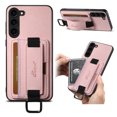 thumbnail image 1 of for Samsung Galaxy S23 Plus PU Leather Card Slots Back Case, Classic Wristband Kickstand Finger Ring Shockproof Protective TPU Frame Case for Samsung Galaxy S23 Plus Women Men Boys Girls, Pink, 1 of 5